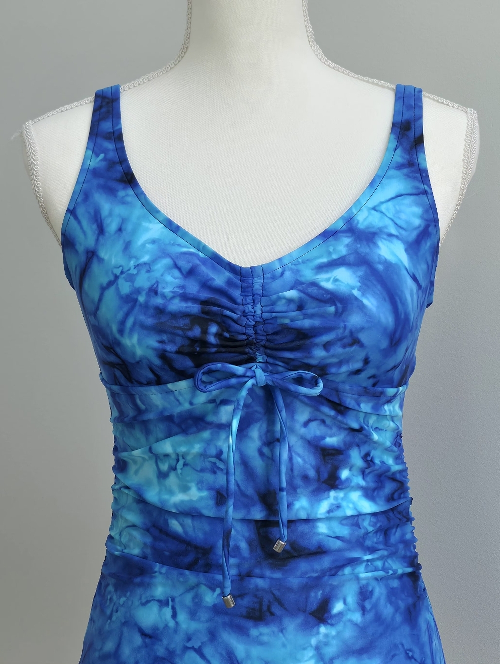 Aqua Green | Vibrant Tie-Dye Blue Tie-Front One Piece Swimsuit - Picture 3 of 9